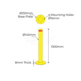 Bollard Flexible 140mm Surface Mounted - Yellow