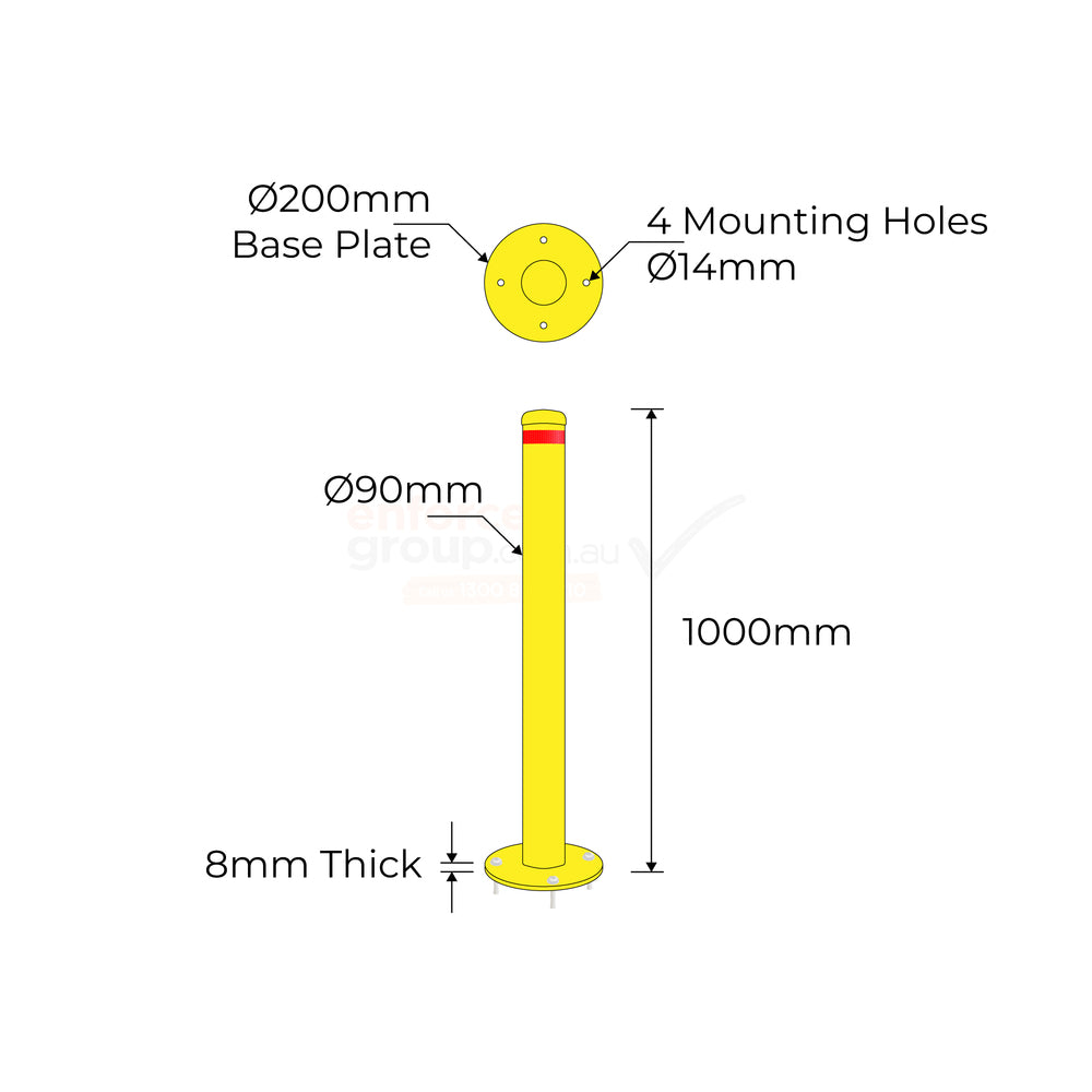 Bollard Flexible 90mm Surface Mounted - Yellow