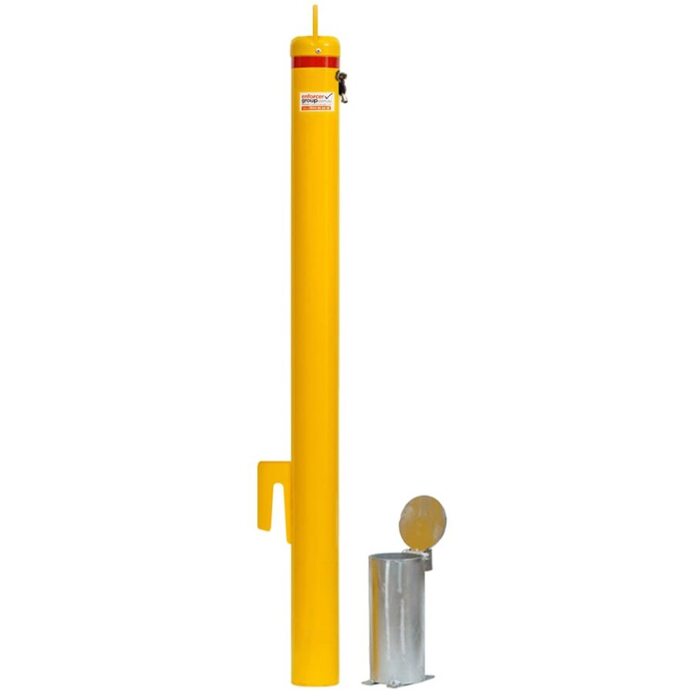 Bollard Heavy Duty - Removable KeyLock 90mm In Ground - Roller Door - Yellow