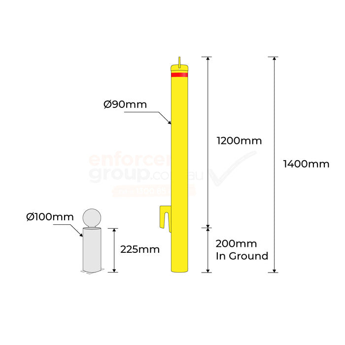 Bollard Heavy Duty - Removable KeyLock 90mm In Ground - Roller Door - Yellow