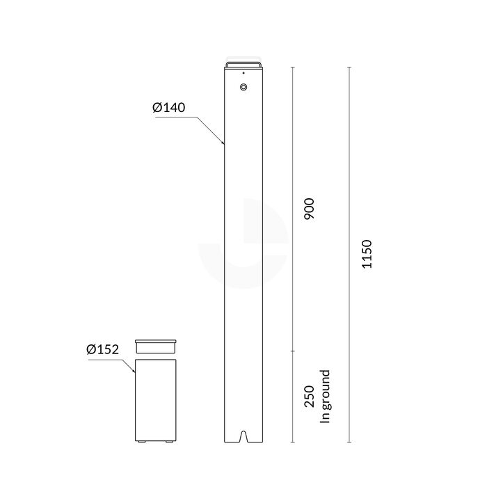 Bollard Premium Removable KeyLock 140mm In Ground - Black