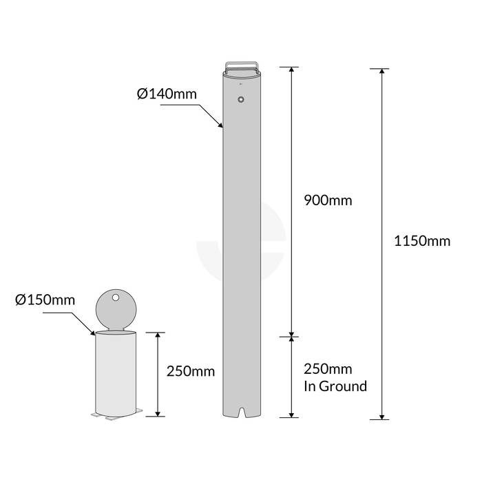 Bollard Premium Removable KeyLock 140mm In Ground - Stainless Steel 304
