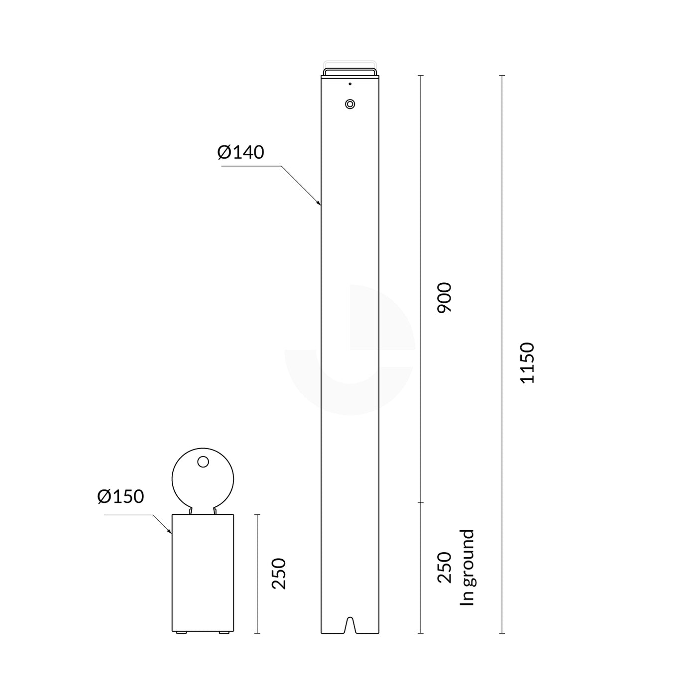 Bollard Premium Removable KeyLock 140mm In Ground - Stainless Steel 304