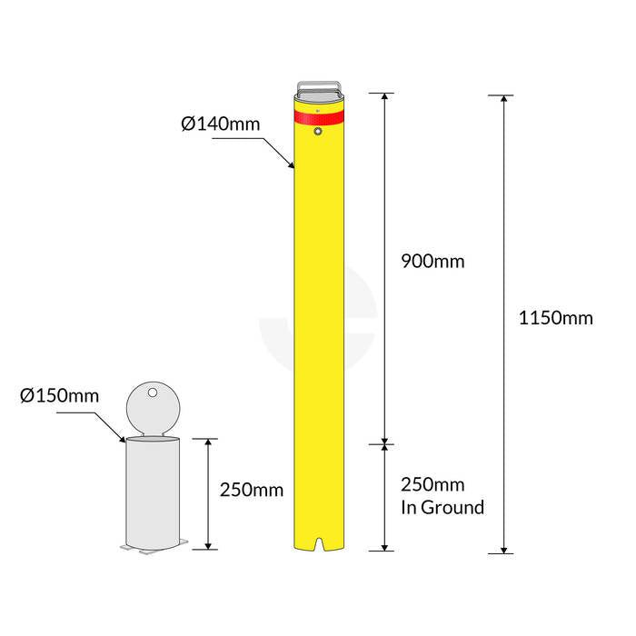 Bollard Premium Removable KeyLock 140mm In Ground - Yellow