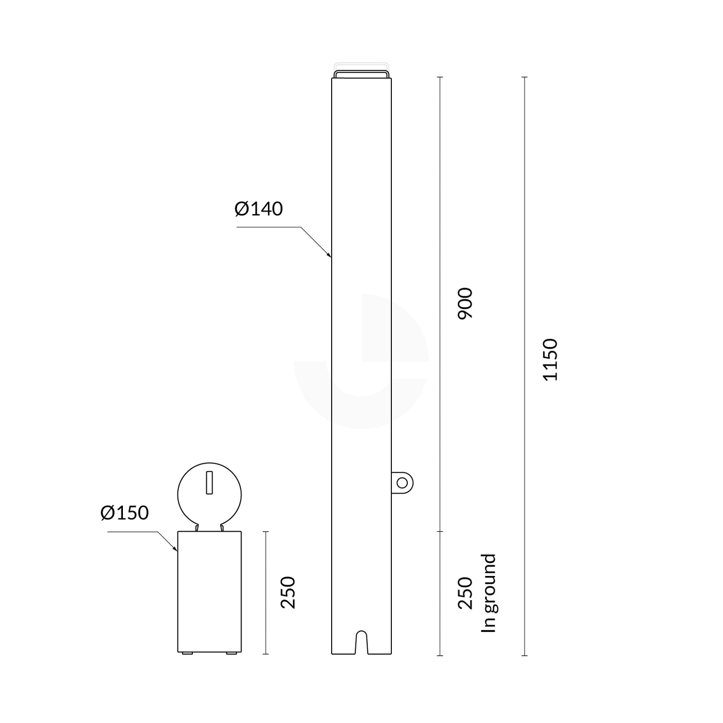 Bollard Premium Removable PadLock 140mm In Ground - Stainless Steel 304
