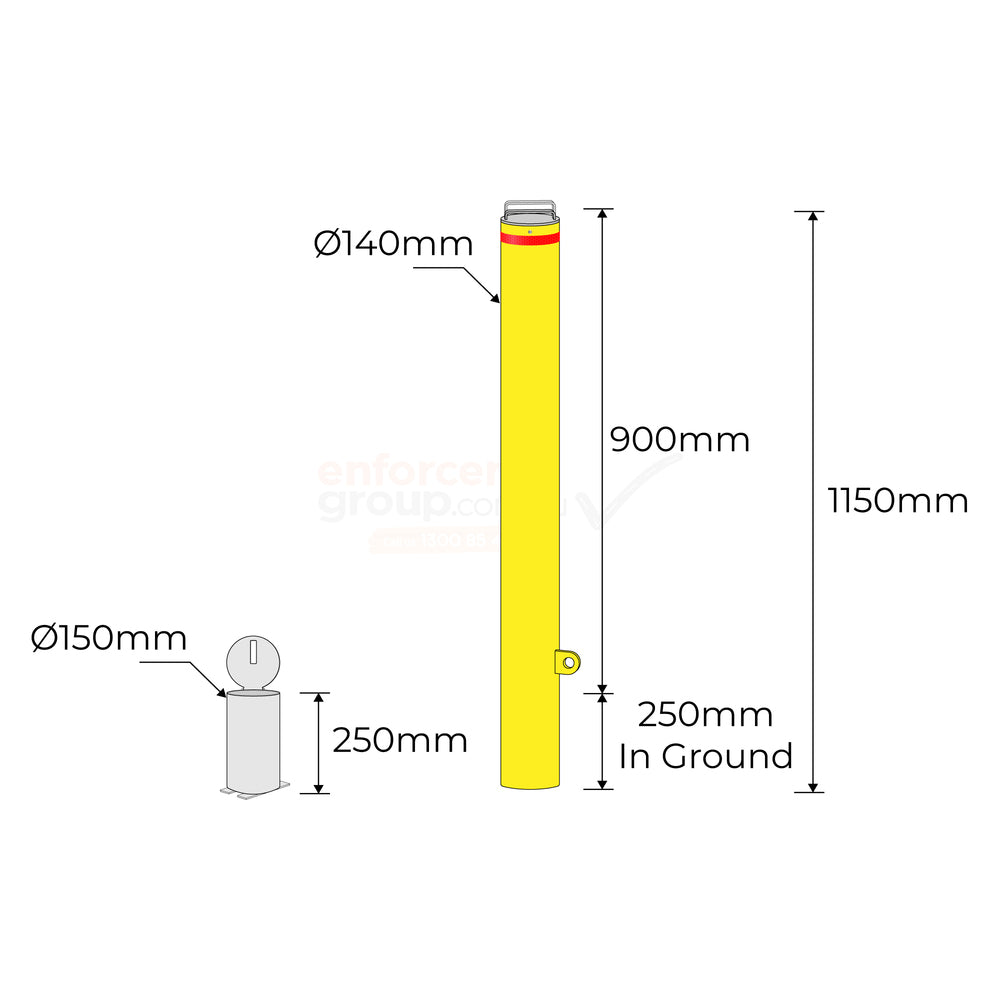 Bollard Premium Removable PadLock 140mm In Ground - Yellow