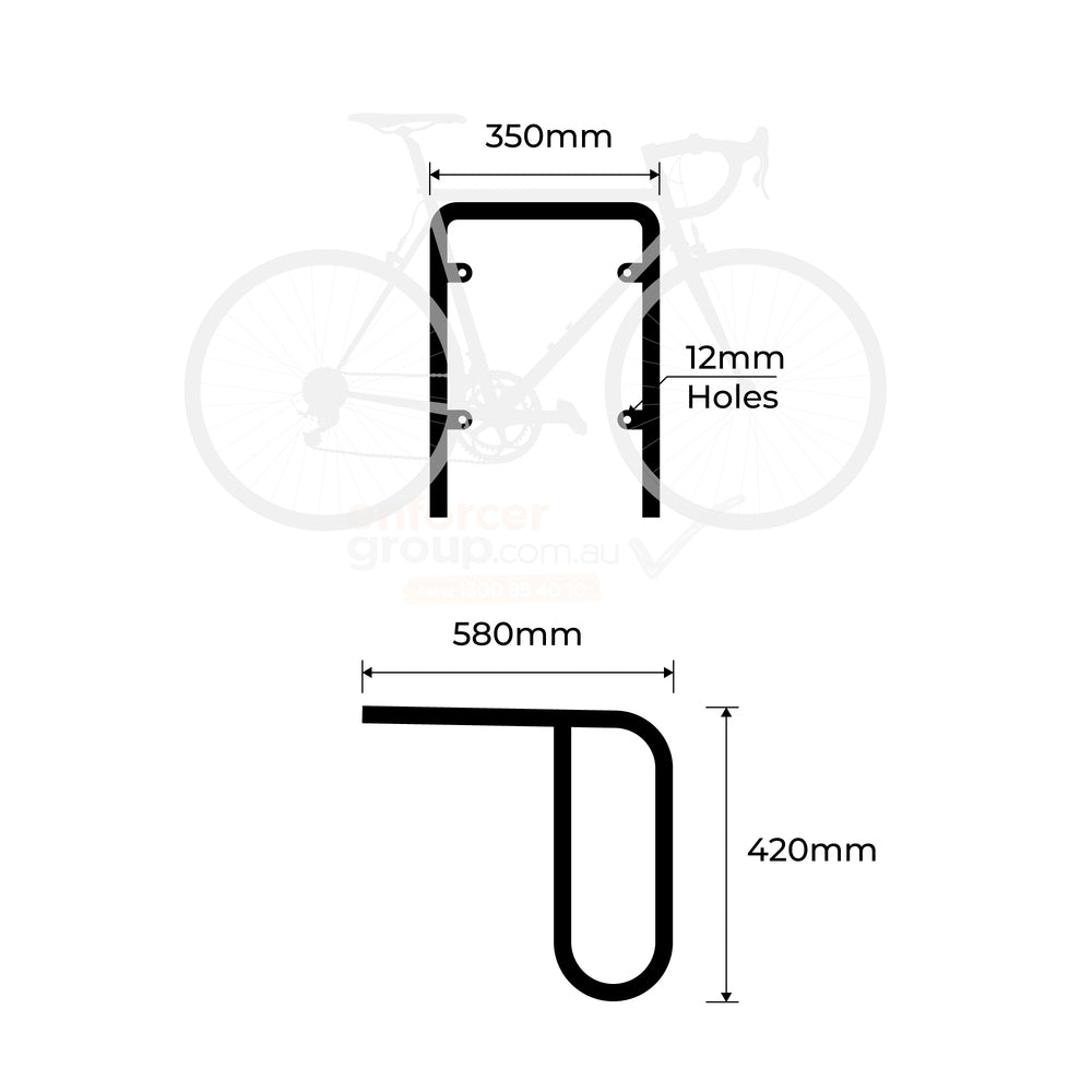 Bike Rack Over-Bonnet Wall Mounted - Galvanised and Powder Coated Black