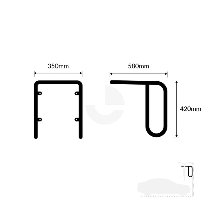 Bike Rack Over-Bonnet Wall Mounted - Galvanised and Powder Coated Black