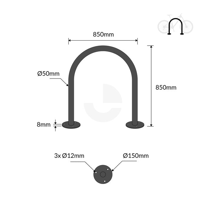 Bike Rack Surface Mounted Hoop - Galvanised Black