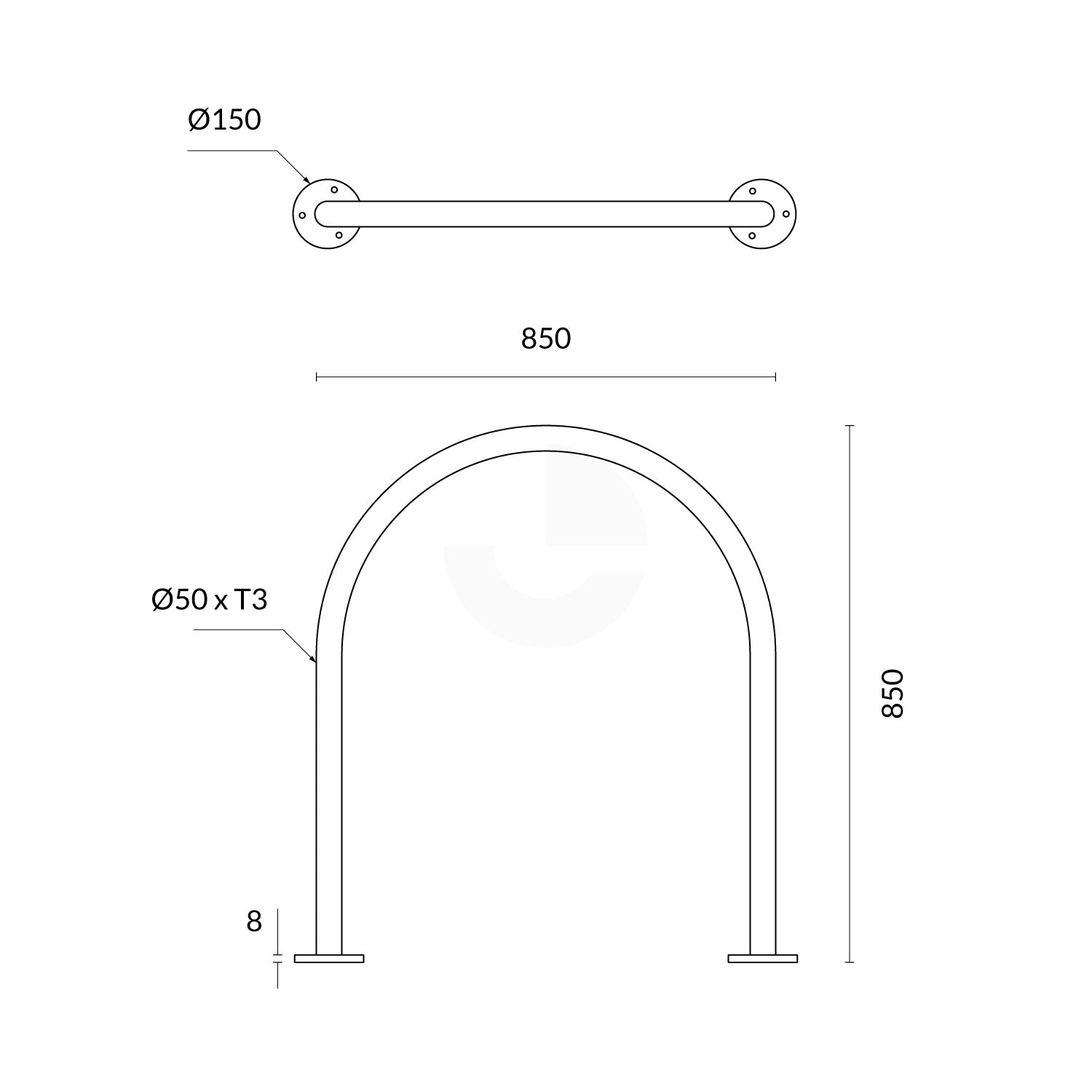 Bike Rack Surface Mounted Hoop Stainless Steel 304