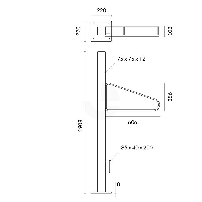 Bike Rack Vertical, Post Mounted - Black