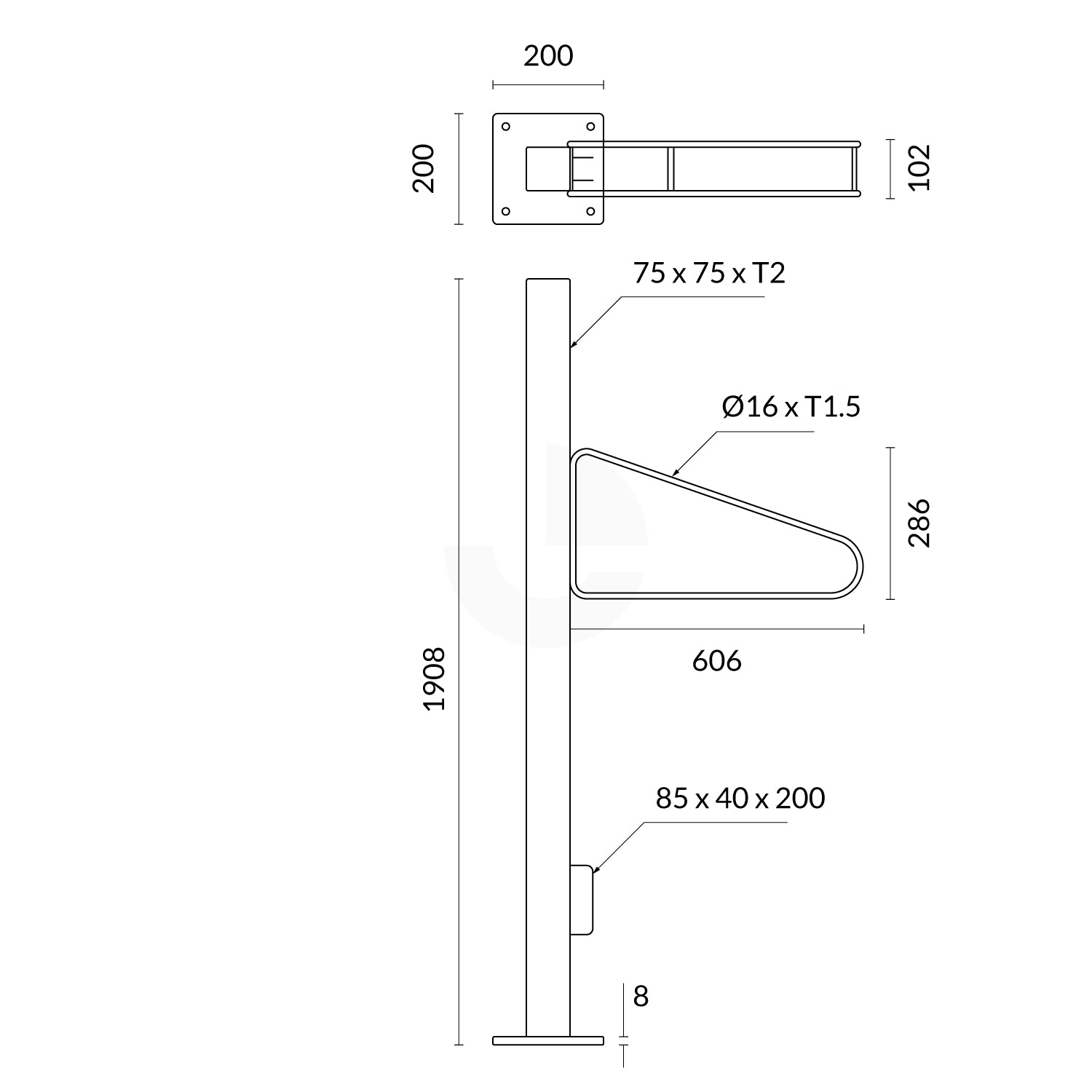 Bike Rack Vertical Post Mounted Black