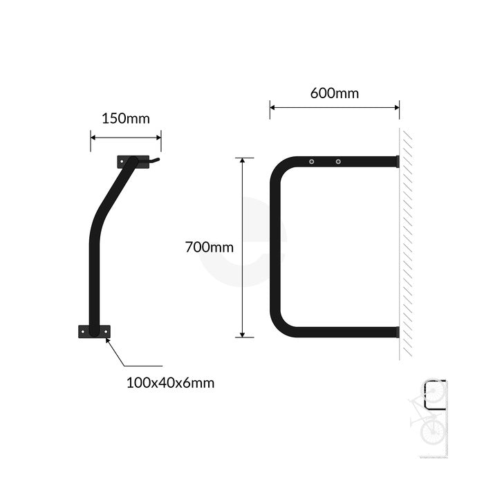Bike Rack Wall Mounted - Galvanised Black