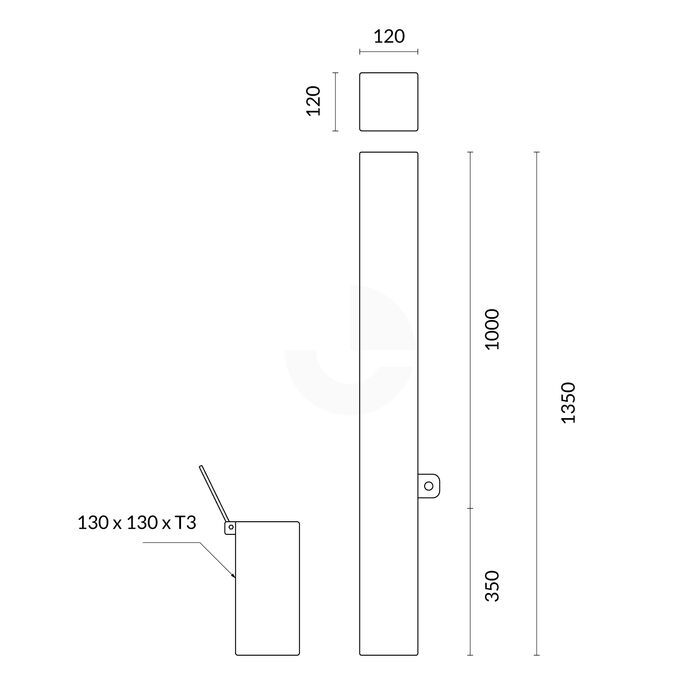 Bollard Square Removable Padlock 120mm In-Ground Galvanised