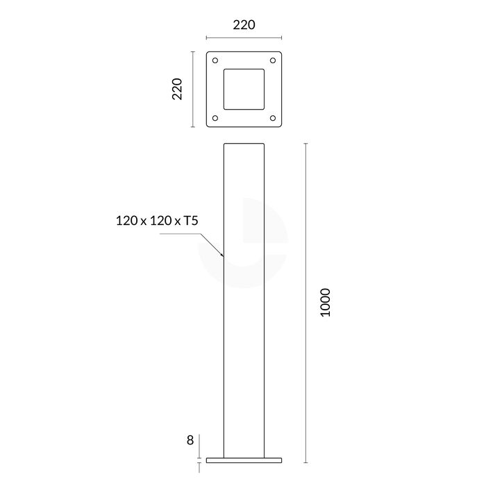 Bollard Square Surface Mounted 120mm Galvanised