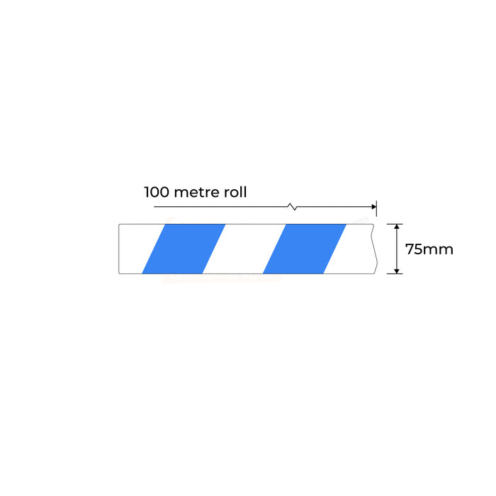 Blue/White Barrier Tape 100m x 75mm