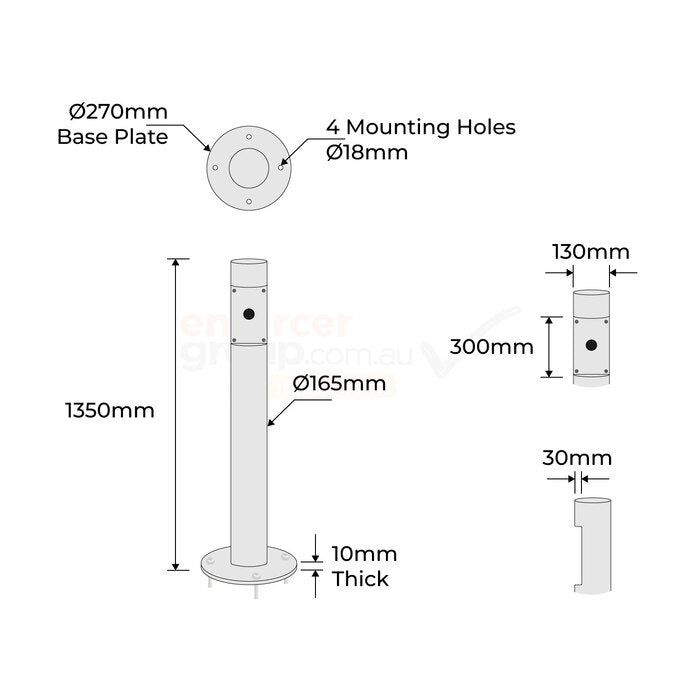 Intercom Bollard Post - 165mm Hot Dipped Galvanised