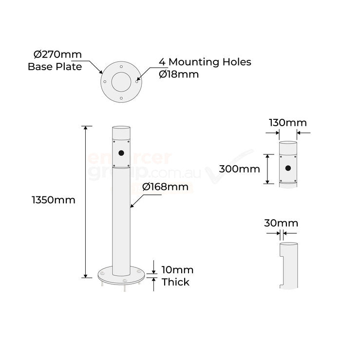 Intercom Bollard Post - 165mm Stainless Steel 304