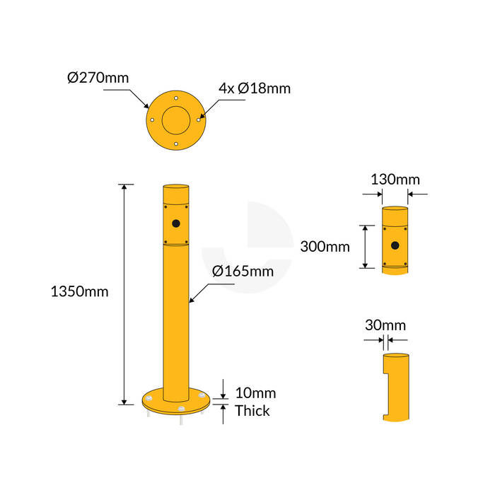 Intercom Bollard Post - 165mm - Yellow