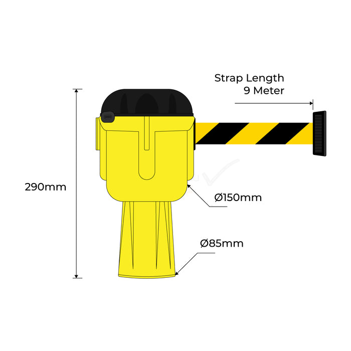 Cone Top Retractable Barrier   - Black/Yellow