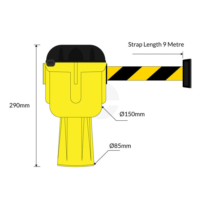 Cone Top Retractable Barrier   - Black/Yellow