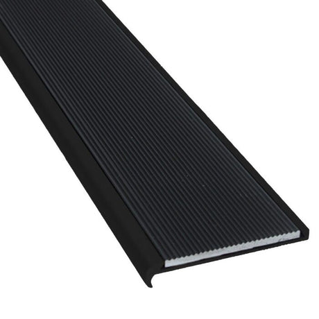 Aluminium Recessed Nosing Natural or Black with Corrugated Aluminium Insert - Per Metre