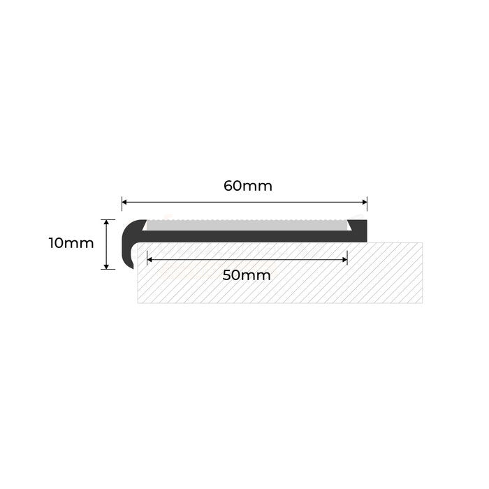 Aluminium Recessed Nosing Natural or Black with Corrugated Aluminium Insert - Per Metre