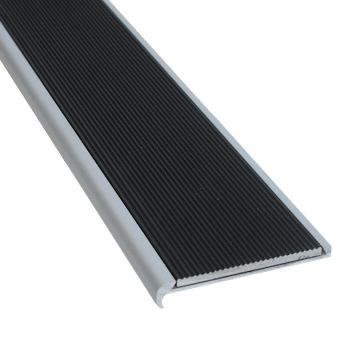 Aluminium Recessed Nosing Natural or Black with Corrugated Aluminium Insert - Per Metre