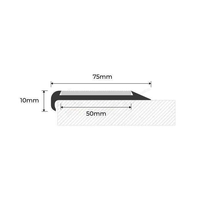 Aluminium Stair Nosing Natural or Black With Aluminium Corrugated Insert - Per Metre