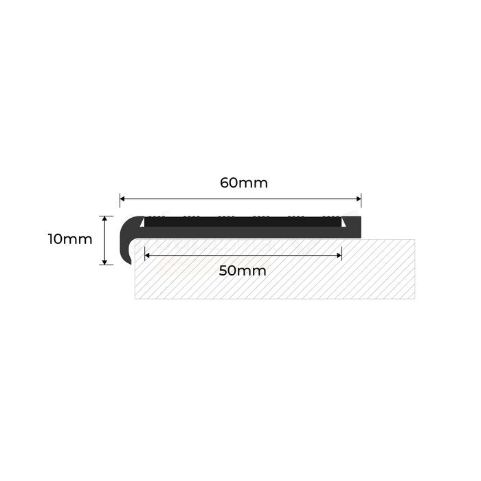 Aluminium Recessed Nosing Natural or Black with Ridged PVC Insert - Per Metre