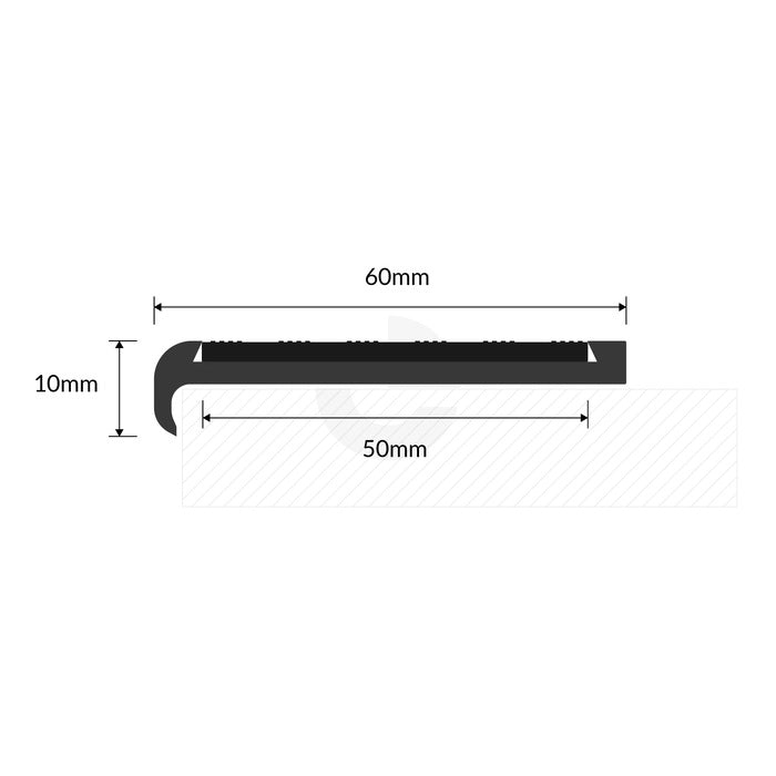 Aluminium Recessed Nosing Natural or Black with Ridged PVC Insert - Per Metre