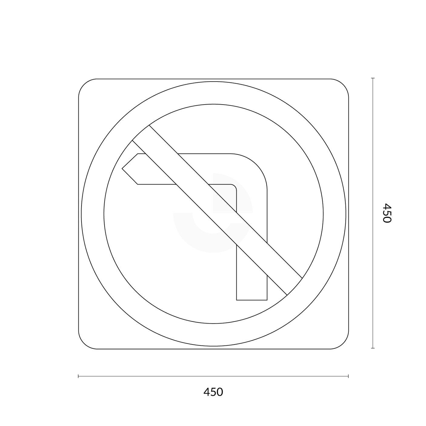 No Left Turn Sign 450x450mm, Aluminium