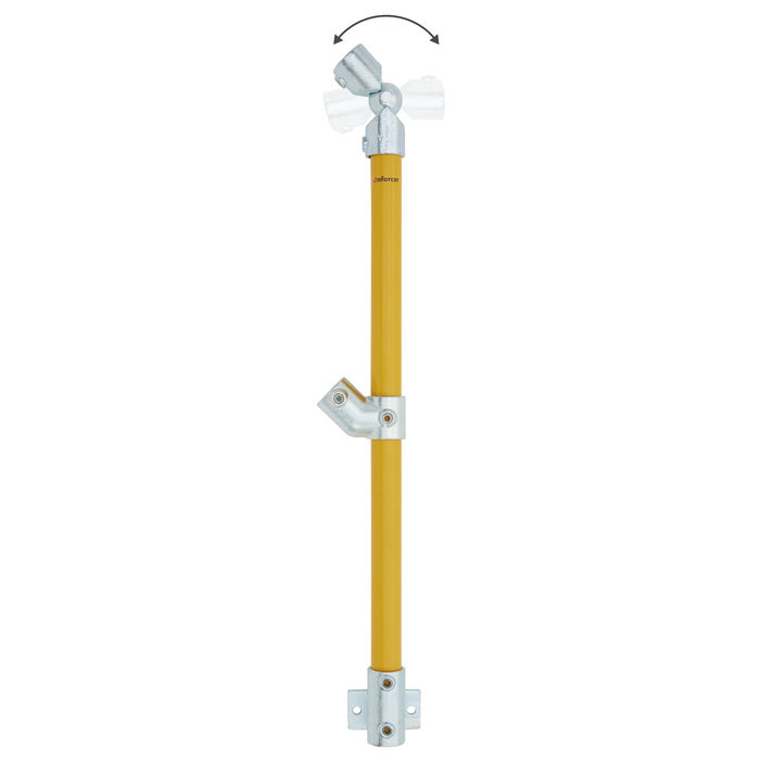 End Stanchion (Rise) w/ Rail Mount Fixing Plate - 45 deg - Galvanised/Yellow