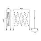 Expandable Safety Barrier Steel - 3000mm Red/White With Wheels