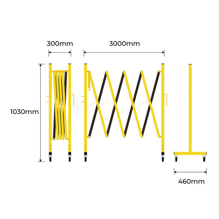 Expandable Safety Barrier Steel - 3000mm Yellow/Black With Wheels