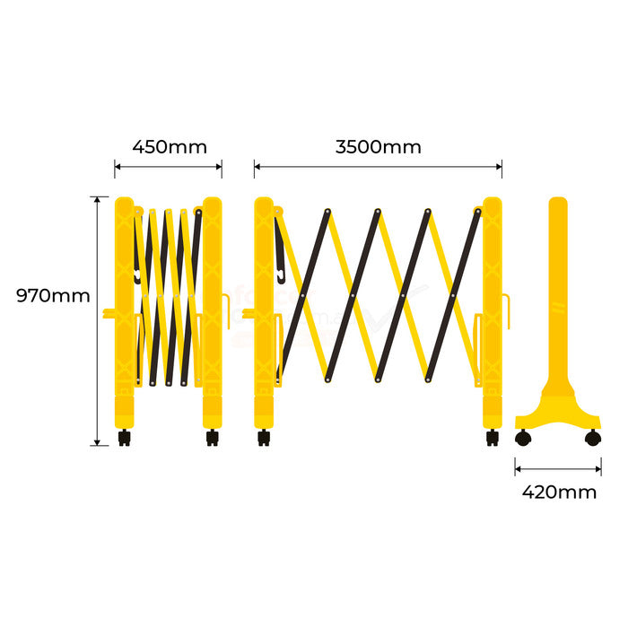 Expandable Safety Barrier Plastic - 3500mm With Wheels