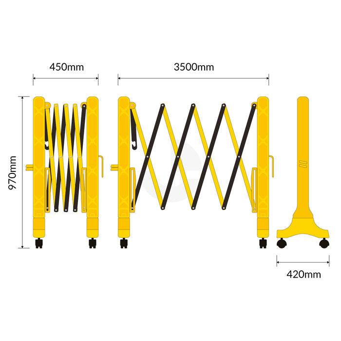 Expandable Safety Barrier Plastic - 3500mm With Wheels