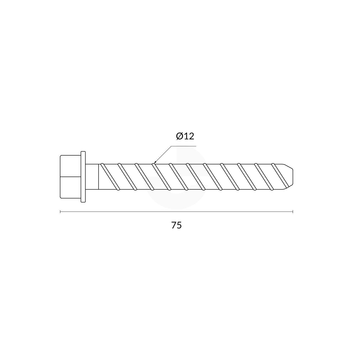 Concrete Screw Bolts (12mm x 75mm) Pack of 4