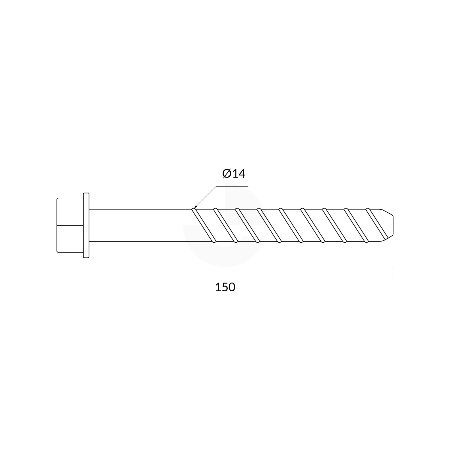 Concrete Screw Bolts (14mm x 150mm) Pack of 5