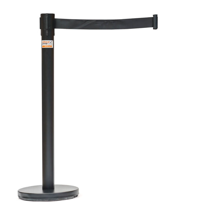 Retractable Belt Barrier Bollard - Black Post, Black Belt 2-Post Set