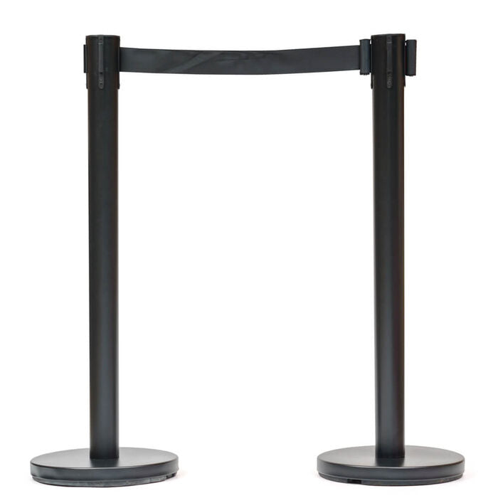 Retractable Belt Barrier Bollard - Black Post, Black Belt 2-Post Set