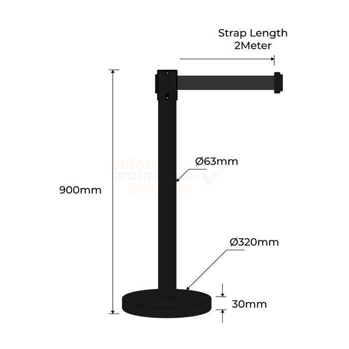 Retractable Belt Barrier Bollard (Powder Coated Black)