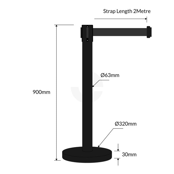 Retractable Belt Barrier Bollard (Powder Coated Black)