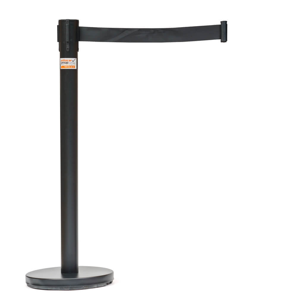 Retractable Belt Barrier Bollard (Powder Coated Black)