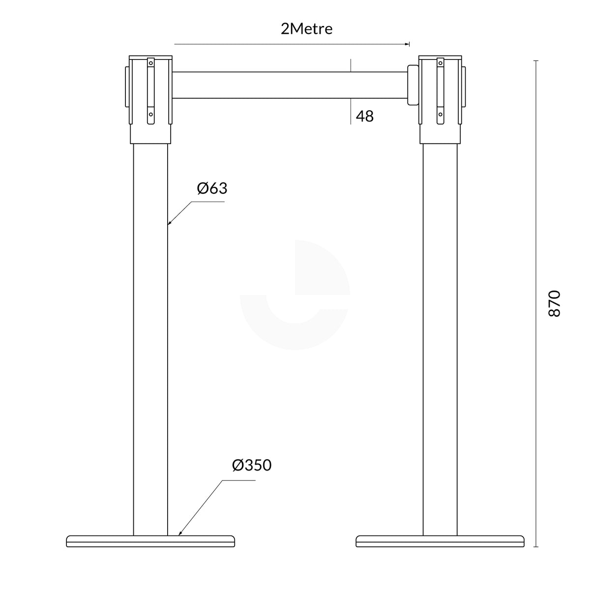 Retractable Belt Barrier Bollard - Black Post, Red Belt 2-Post Set