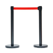 Retractable Belt Barrier Bollard - Black Post, Red Belt 2-Post Set