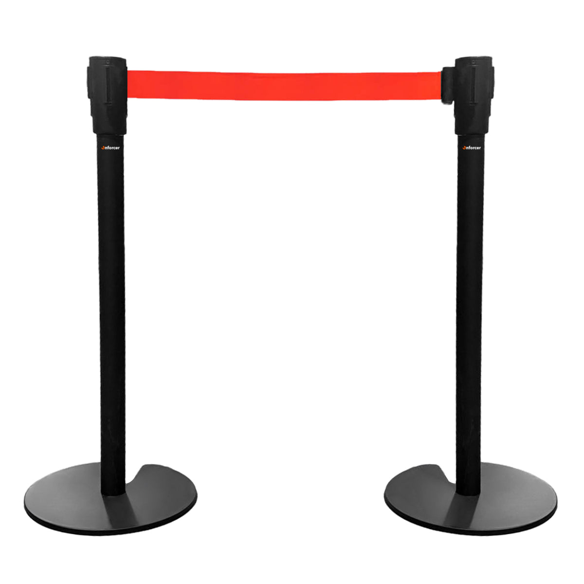 Retractable Belt Barrier Bollard - Black Post, Red Belt 2-Post Set