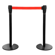 Retractable Belt Barrier Bollard - Black Post, Red Belt 2-Post Set