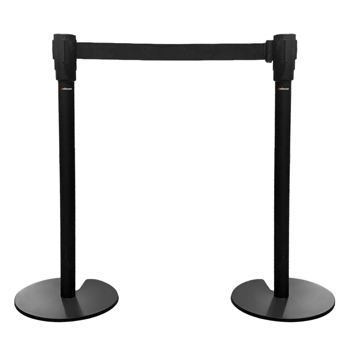 Retractable Belt Barrier Bollard - Black Post, Black Belt 2-Post Set