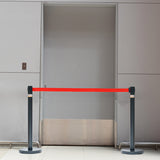 Retractable Belt Barrier Bollard - Powder Coated Black - Red